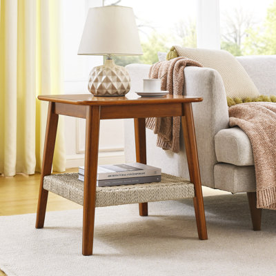 Table d'appoint 23 "Mid-Century avec tablette tissée, table d'appoint Boho avec rangement