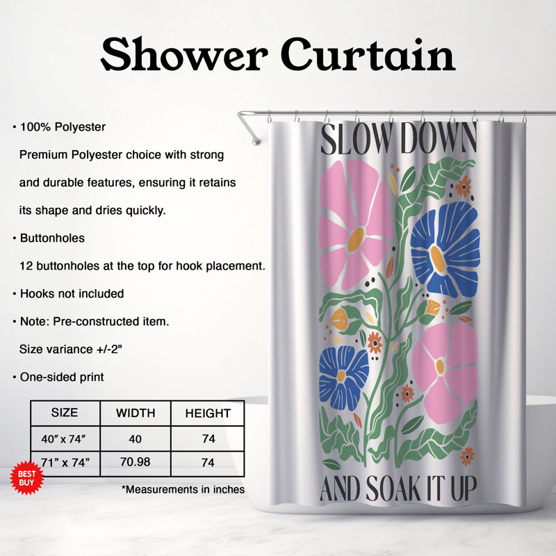 Rideau de douche 1 pièce Flower Spirit, H 74 po x l 71 po