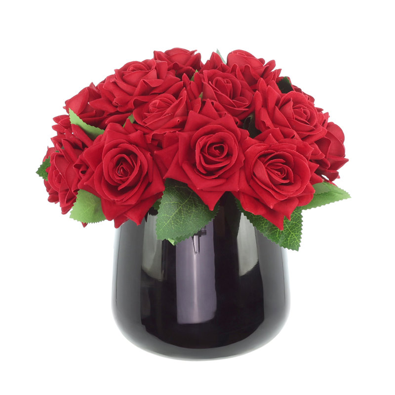 Velvet Roses in Glass Vase