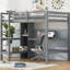 Lit mezzanine double gris avec bureau intégré et tablettes multifonctionnelles, structure en bois de pin, matériau de train sans ressorts, boîte
