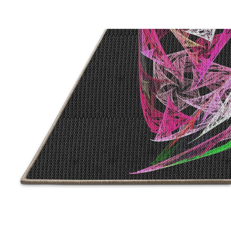Tapis noir/vert/rose tissé à la machine, Rectangle 8 pi x 12 pi