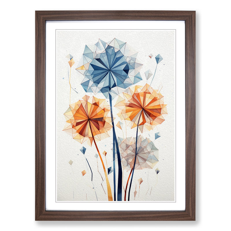 Dandelion Geometric - Single Picture Frame Print on Wood, 34cm H x 25cm W x 2cm D, Walnut