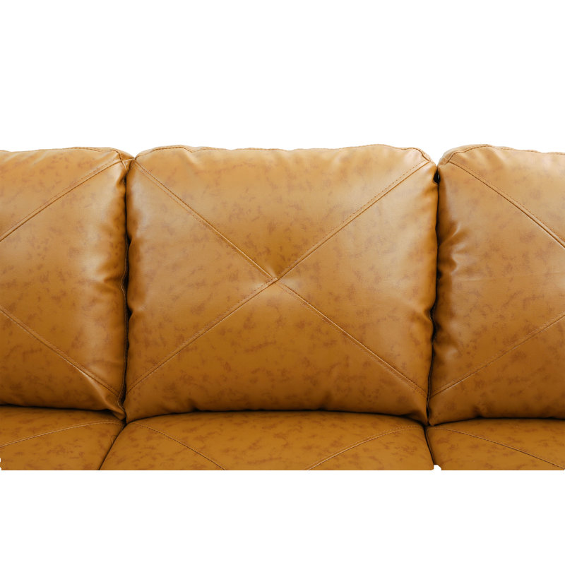 Faux Leather L-Shaped Sectional Left Hand Facing, Ginger Brown Faux Leather, Right Hand Facing