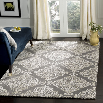 Tapis en viscose / laine gris foncé touffeté à la main Bernon