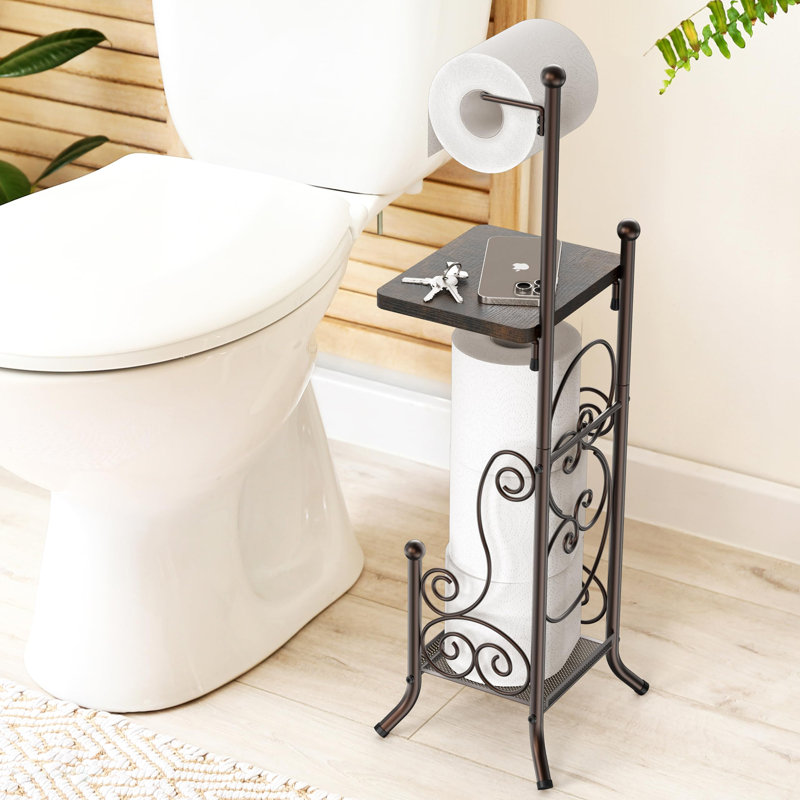 Support à papier hygiénique pour salle de bain avec tablette, Bronze