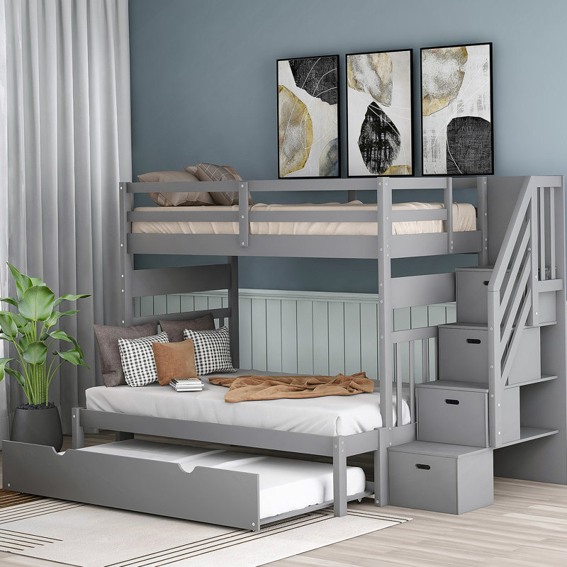 Lit mezzanine avec lit gigogne en bois