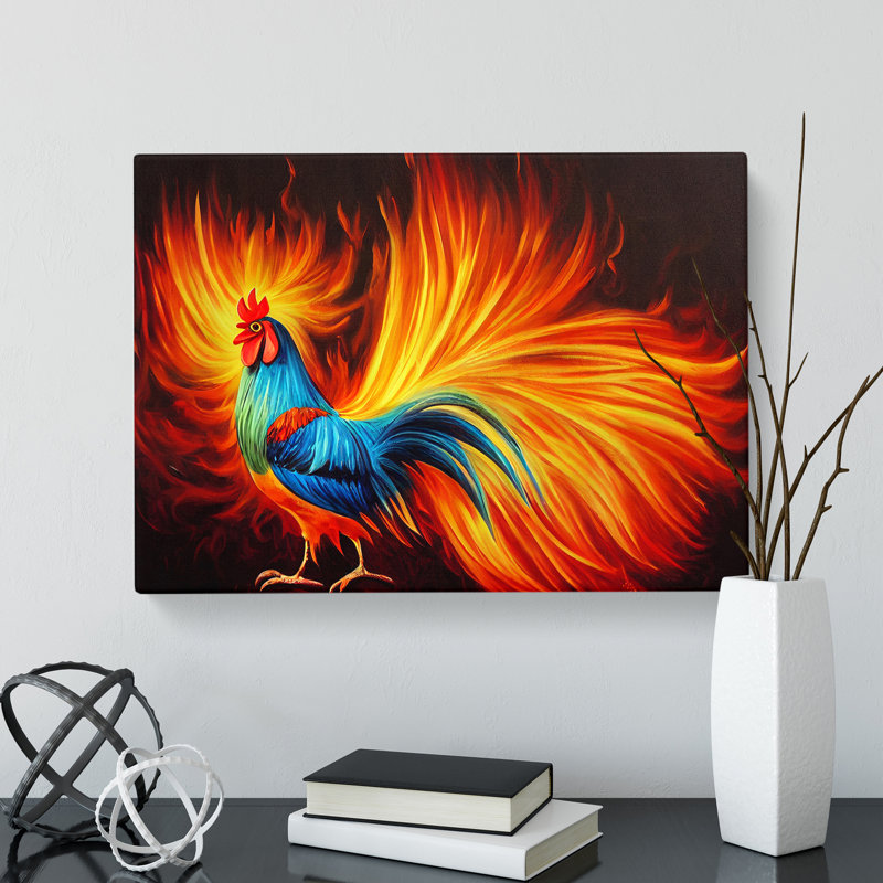 Rooster Flame Art - Wrapped Canvas, 35cm H x 50cm W x 3cm D