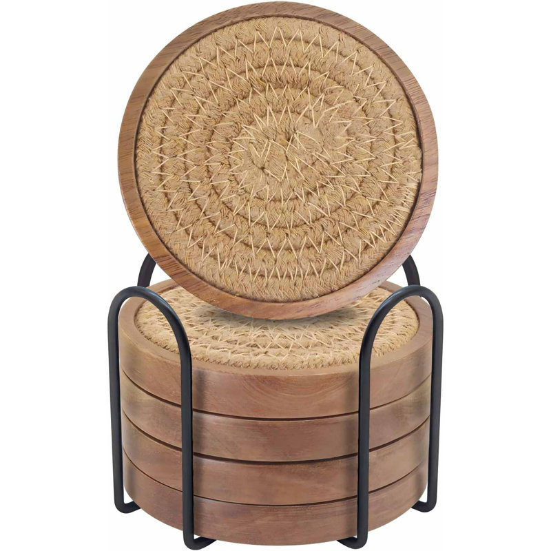Ensemble de 5 sous-verres absorbants sous-verres avec support, cadeau de pendaison de crémaillère pour décor de maison de campagne, 4 pouces