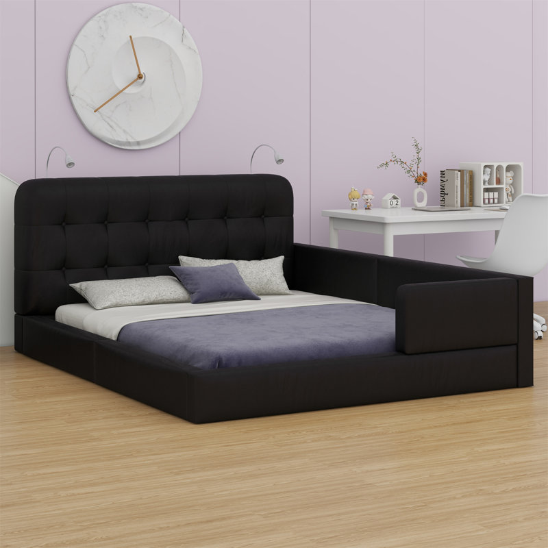 Lit plateforme tapissier avec 2 lampes de lecture, Noir