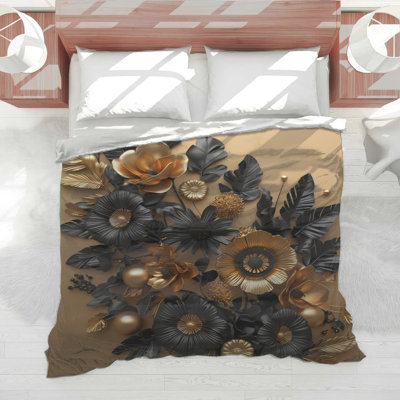 Édredon floral doré noir