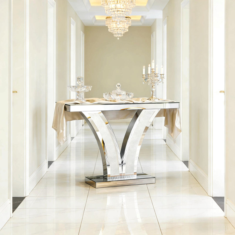 Table de vestibule en forme de V, table d'appoint en miroir, console
