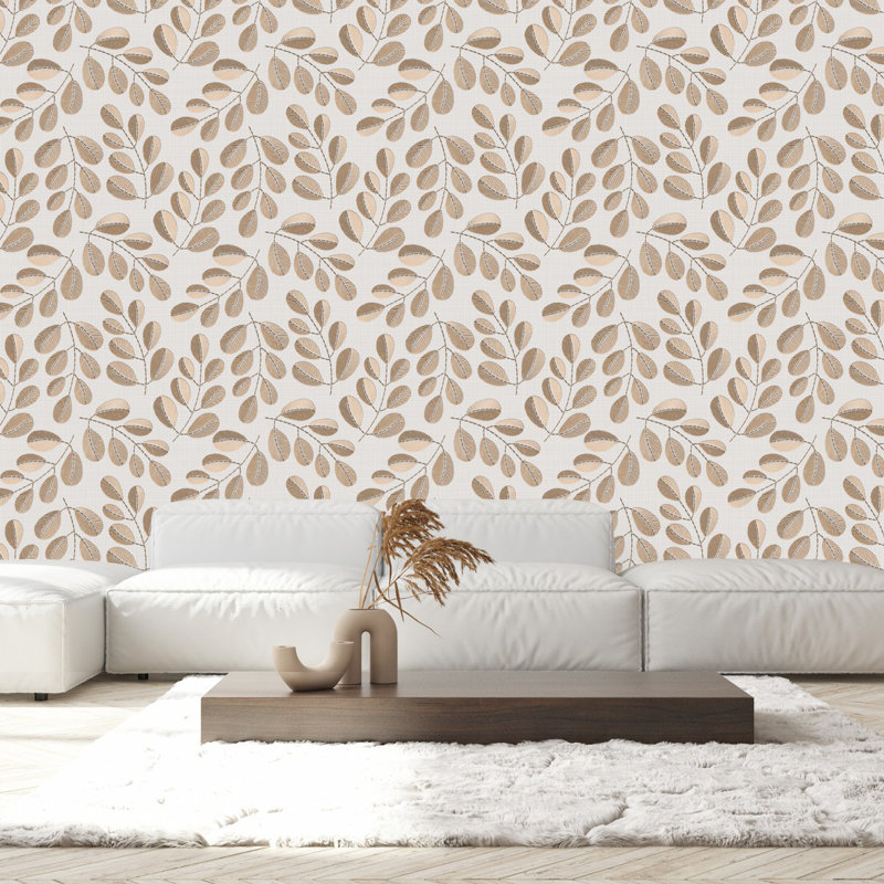 Papier peint feuilles beige