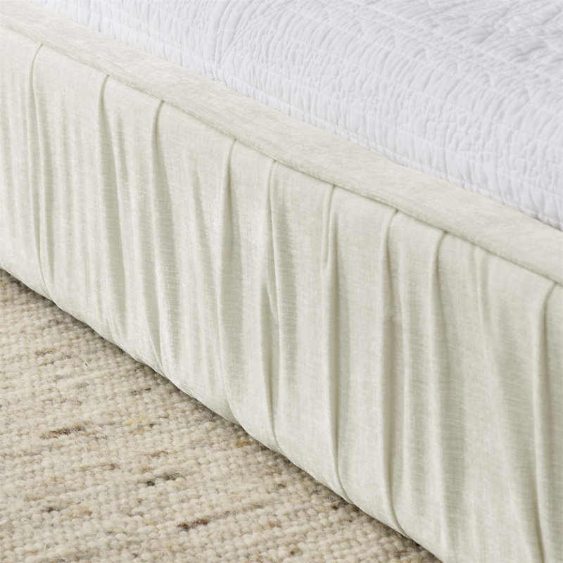 Structure de lit tapissier avec tissu en chenille et motif plissé, lit plateforme avec tête de lit et structure solide, aucun sommier nécessaire