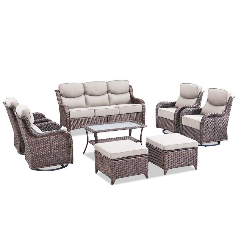 Heritage Haven 8-Pieces PE Wicker Outdoor Patio Conversation Set With 6" Thickness Cushions, White