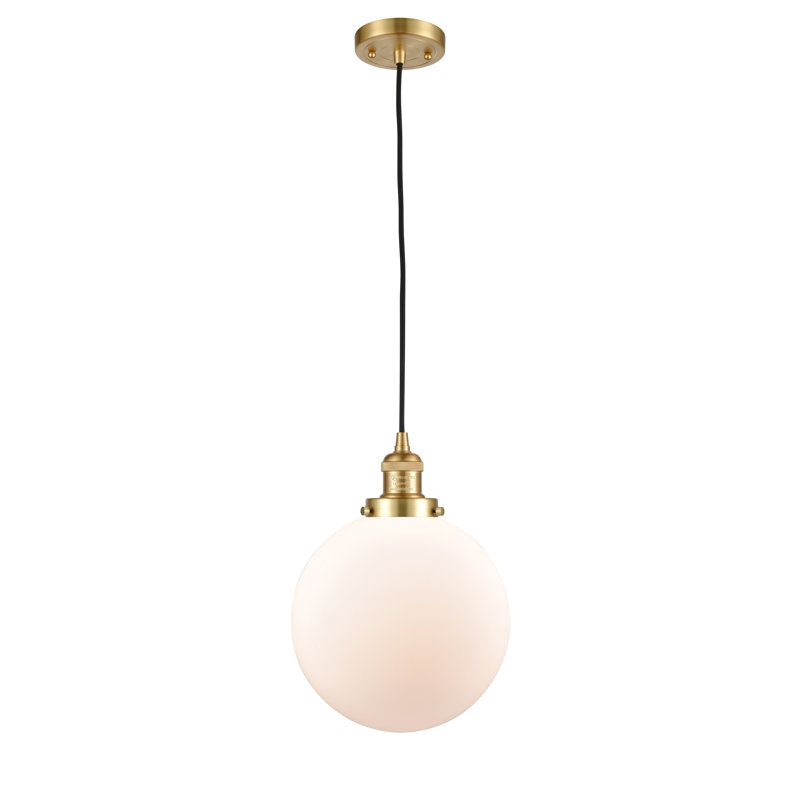 Luminaire suspendu sphère simple à 1 lumière Clermont, Blanc mat, Or satiné, Ampoule DEL 6 watts Vinage