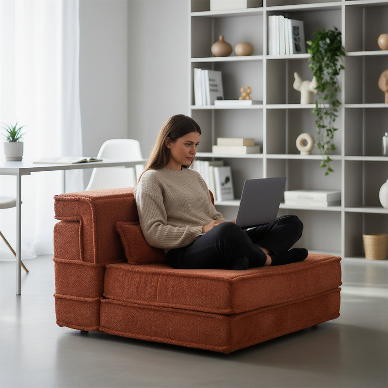 Canapé convertible modulaire avec coussins amovibles, Orange