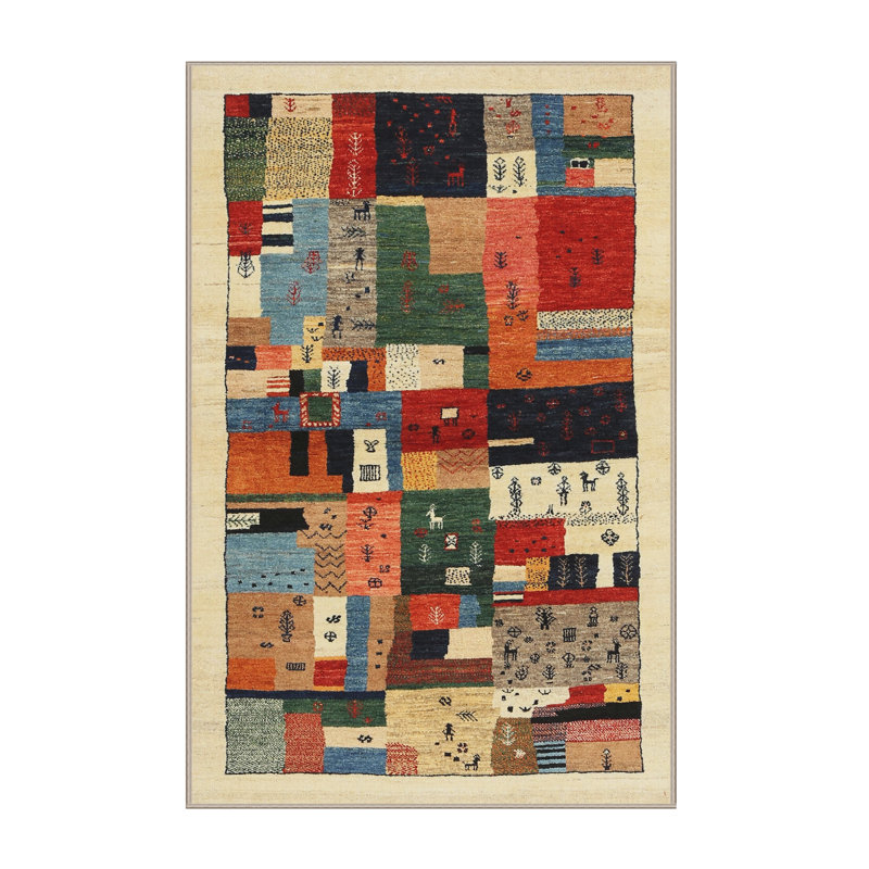 Tapis gris/beige/rouge contemporain, Rectangle 4 pi x 6 pi