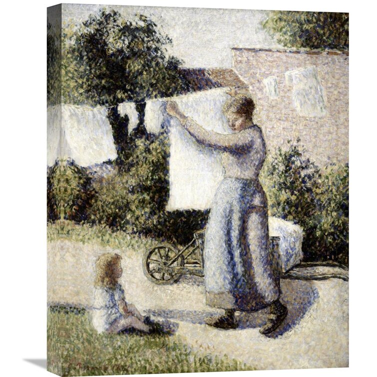 Global Gallery 'Woman Hanging Laundry' by Camille Pissarro Painting Print On Wrapped Canvas Size: 22 H x 17.49 W x 1.5 D