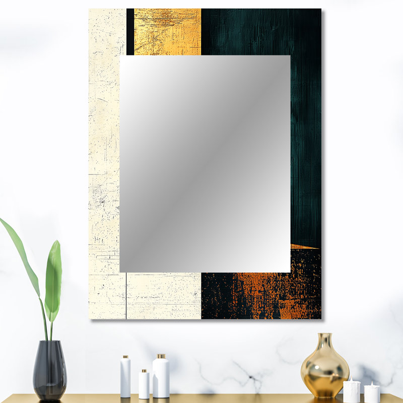 Abstract Golden And Emerald Shifting Perspectives - Modern Wall Mirror, Modern Decorative Mirror, Printed Metal Art