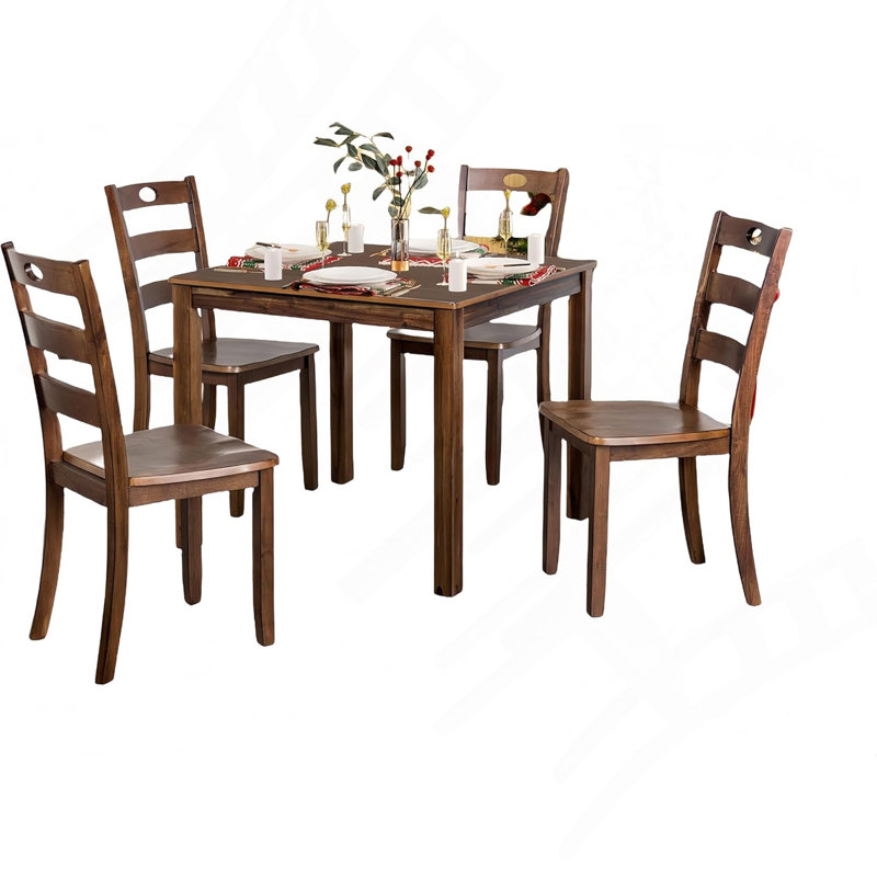Ensemble de table de salle à manger 5 pièces de style transitionnel 1X Table carrée 4X, Noyer