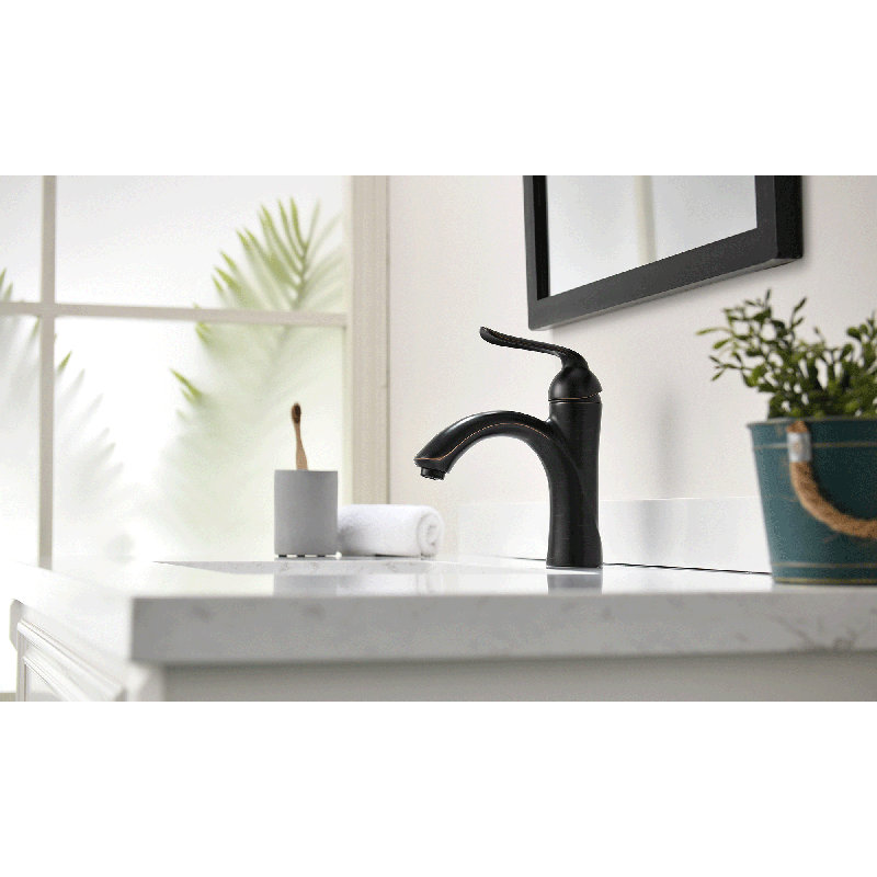 Robinet pour salle de bain à poignée simple avec drain, Bronze huilé