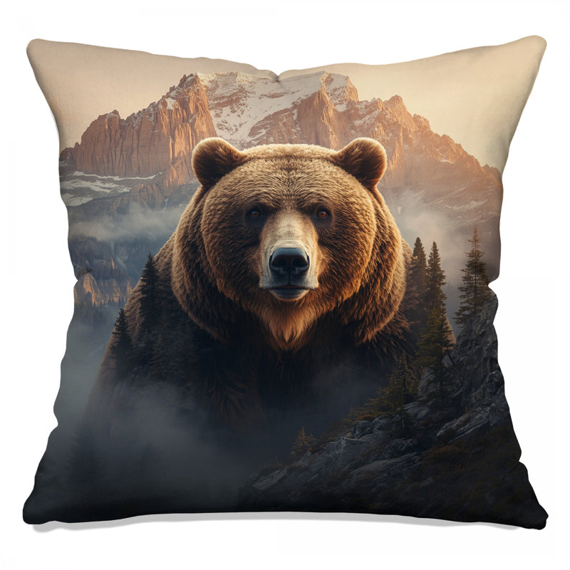 Coussins Grizzly Bear In Mountains, 14 x 14 inches