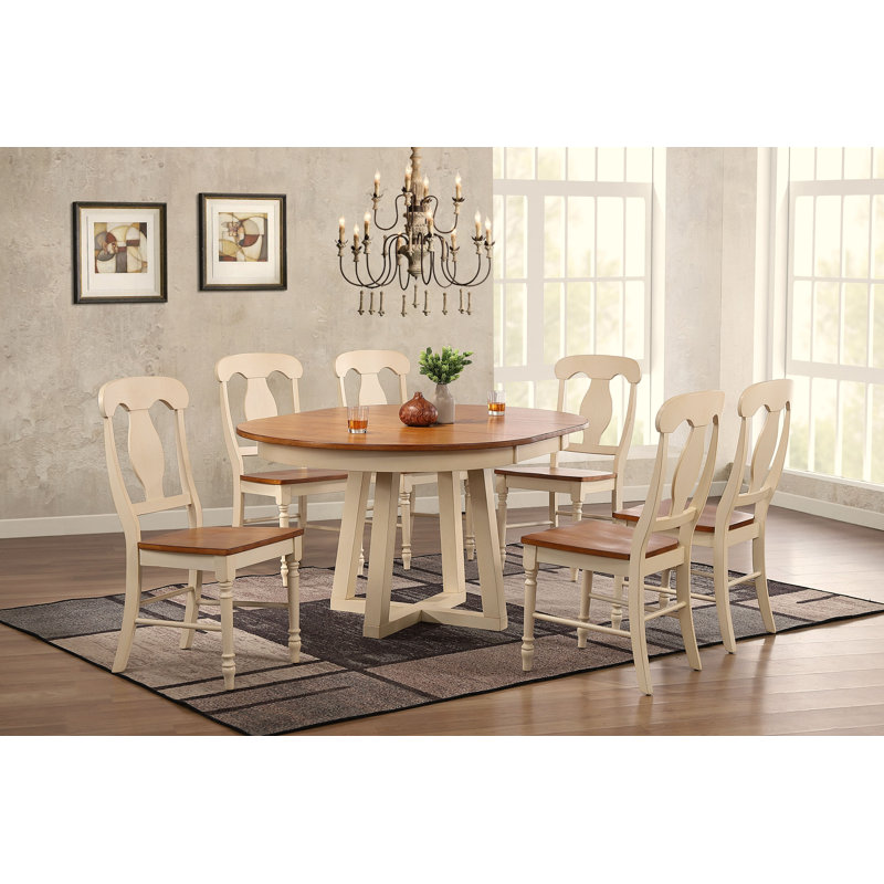 Ensemble de salle à manger à rallonge en bois massif Latrera, 7 pièces : 1 table, 6 chaises, Gris / noir, Gris / noir