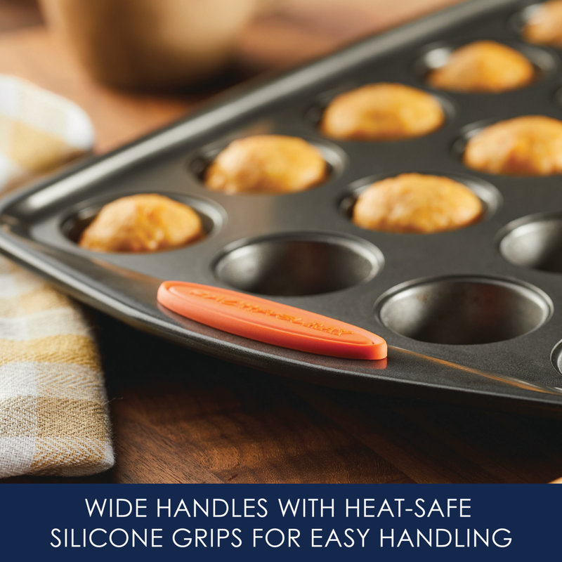 24-Cup Non-Stick Carbon Steel Mini Muffin Pan with Orange Handles