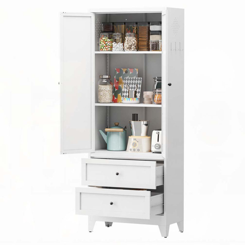 Armoire de cuisine avec 2 tiroirs et garde-manger autoportant avec tablettes réglables