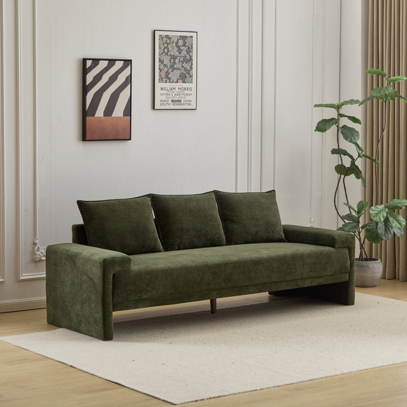 84,5 po Algora Canapé 3 places rembourré en velours vert mousse, Vert, Noir