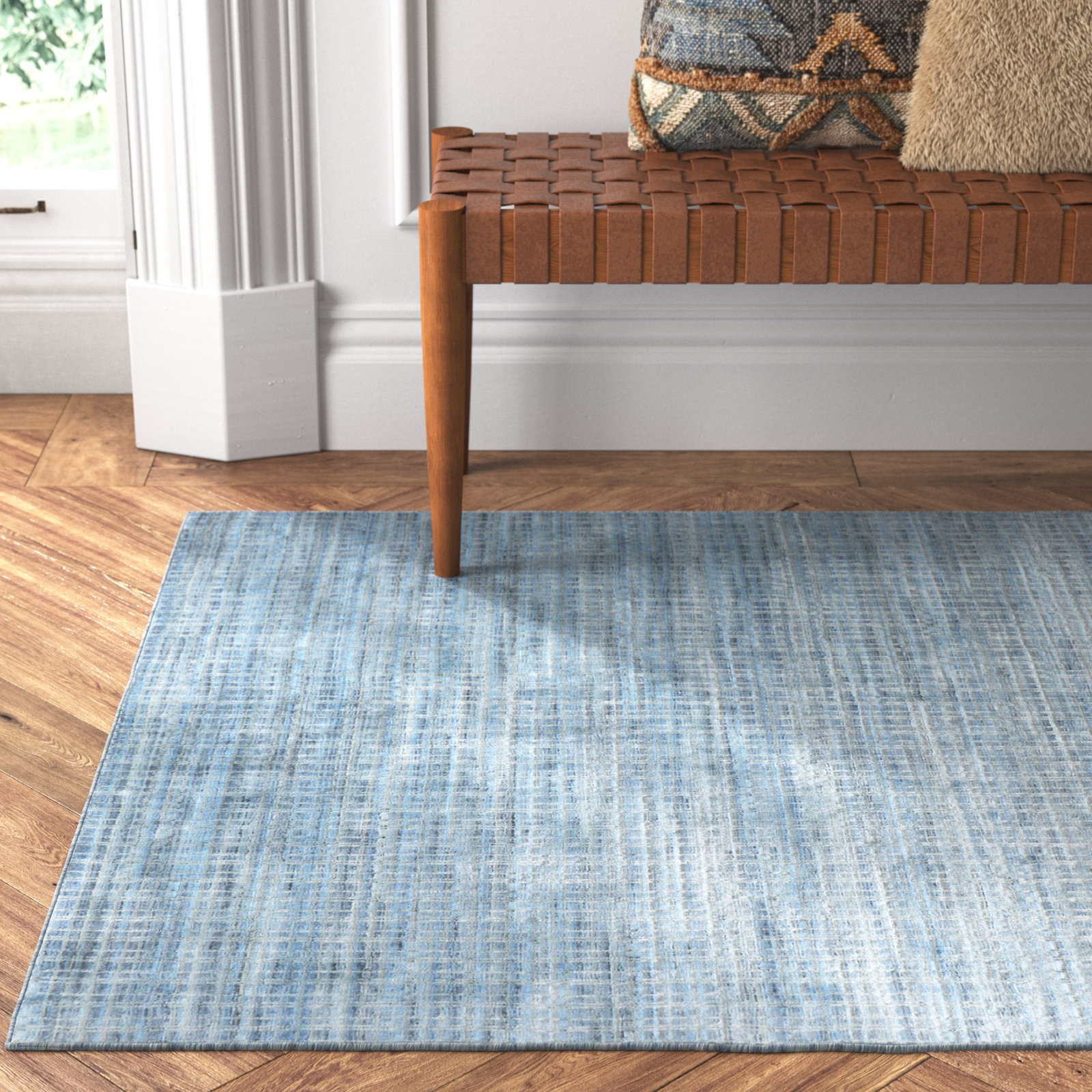 Hannon Blue Hand-Loomed Geometric Rug, Rectangle 12' x 18'