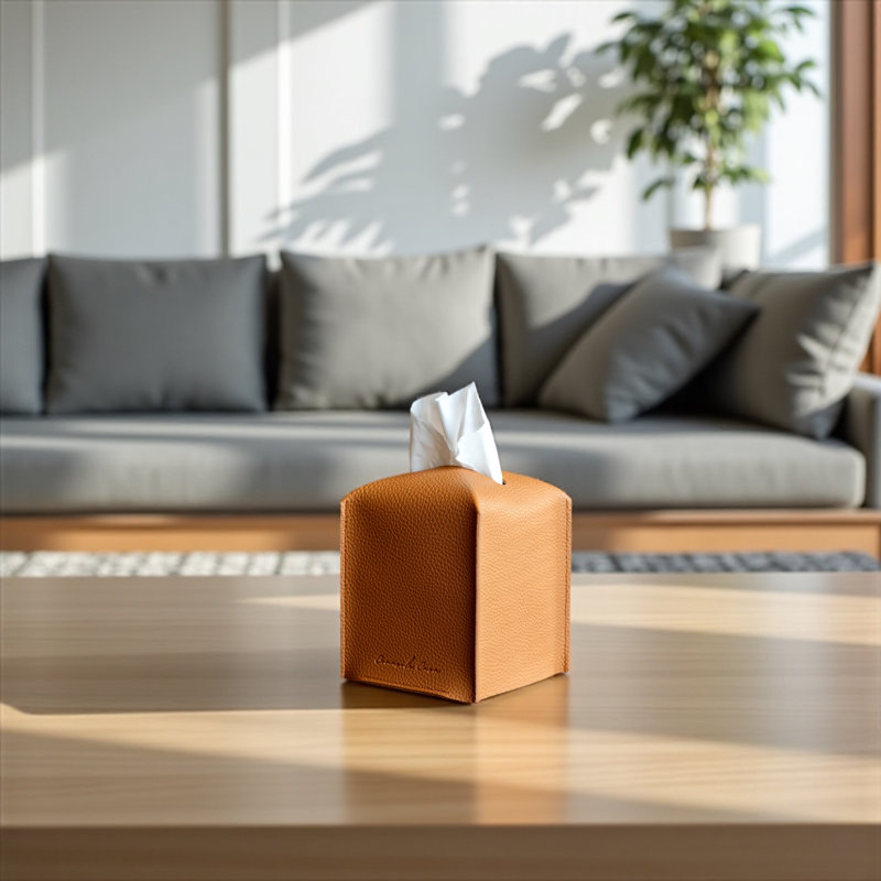 Modern PU Leather Tissue Box Cover, Orange Peel