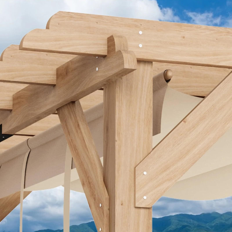 10'X 10' Cedar Wood Pergola With Solid Structure, Retractable Shade Canopy, Durable, Rot Resistant, 86.4" H x 140" W 120" D