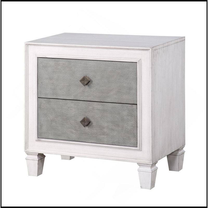Table de chevet moderne à 2 tiroirs avec finition blanche et grise de style rustique moderne