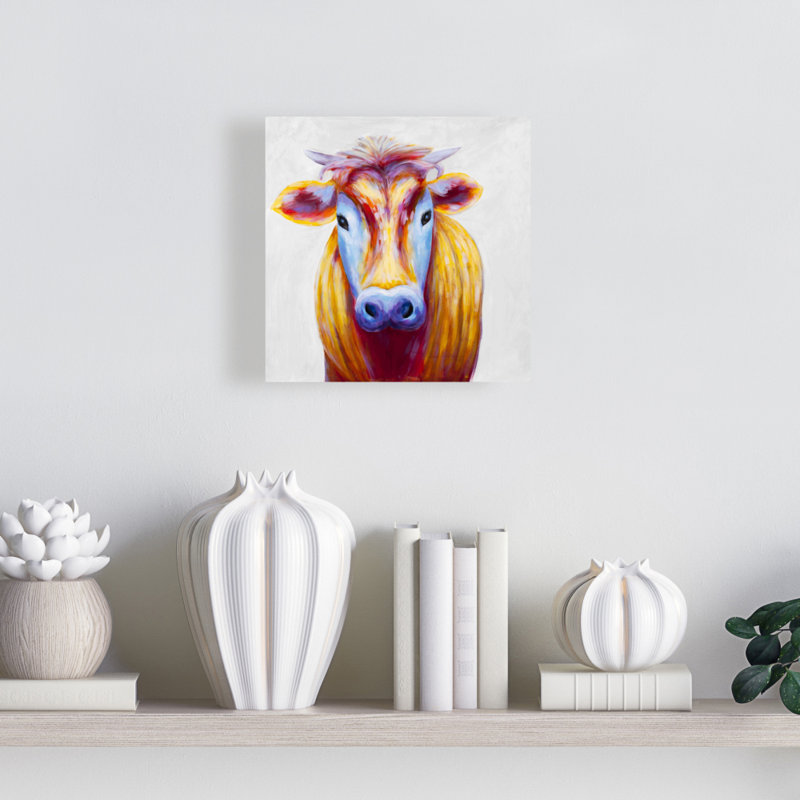 Toile de vache campagne colorée | Décoration de chambre d'animaux de ferme, H 8 po x l 8 po