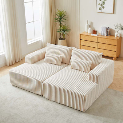 Bruno 87" Indoor Corduroy Upholstered Chaise Lounge with Backrest Pillows