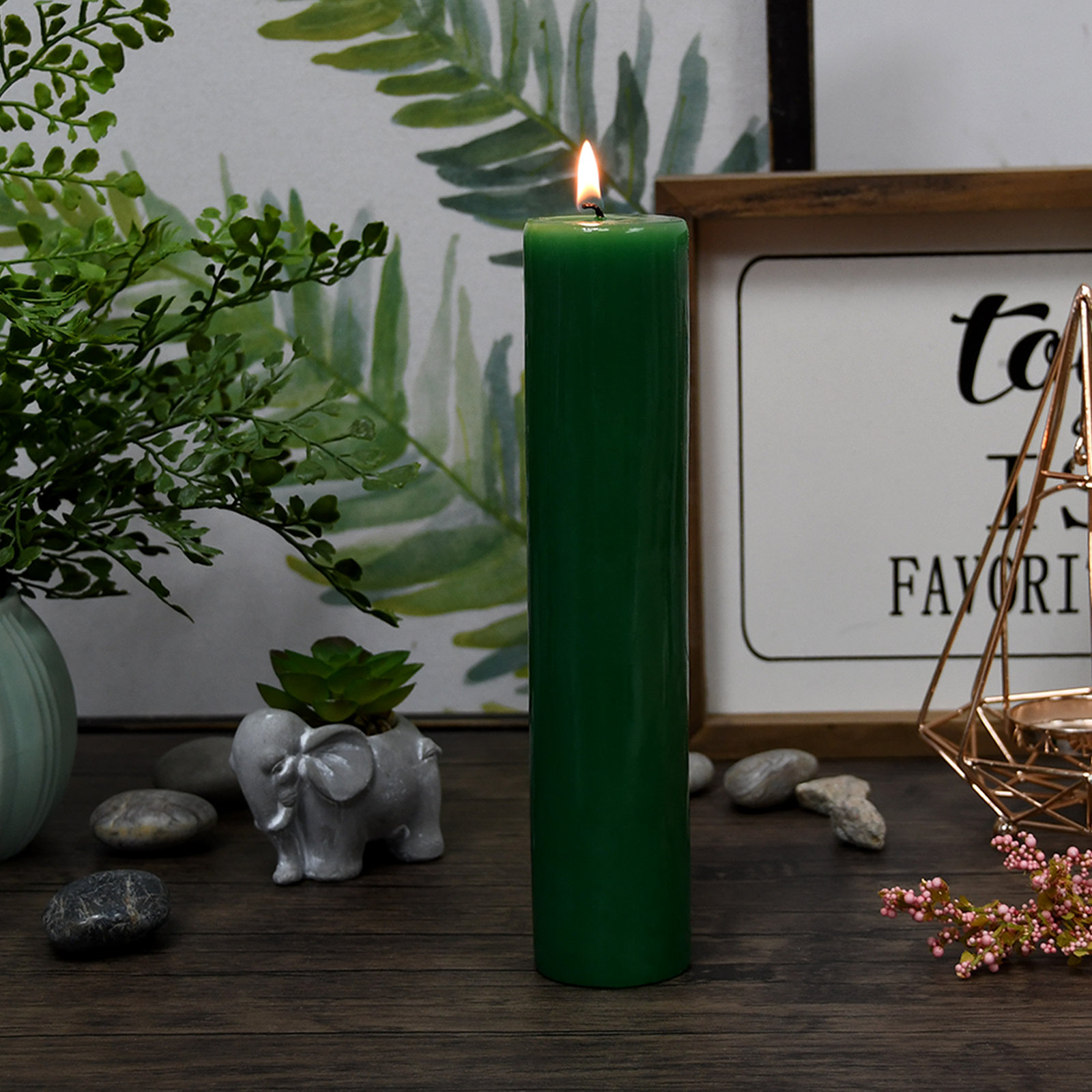 Oliva Unscented Pillar Candle, 1, 3" H x 2" W x 2" D, Hunter Green