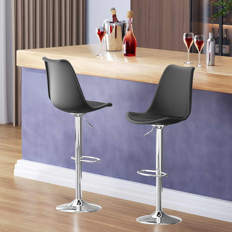 Claudia Adjustable Swivel Bar Stools, Kitchen Counter Height Barstools Dining Chairs with Footrest, Black