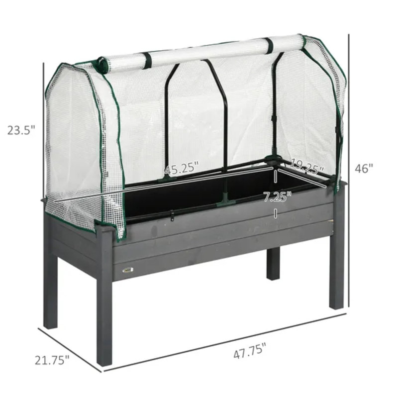 Jardinière surélevée avec couvercle en PE pour jardinière pour plantes et légumes, 48 x 22 x 46 pouces, gris foncé