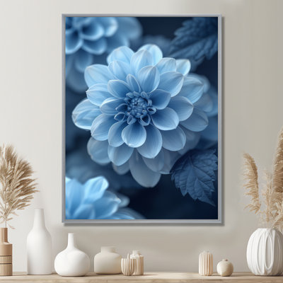 Blue Monochrome Mums Flowers At Night - Mums Wall Decor