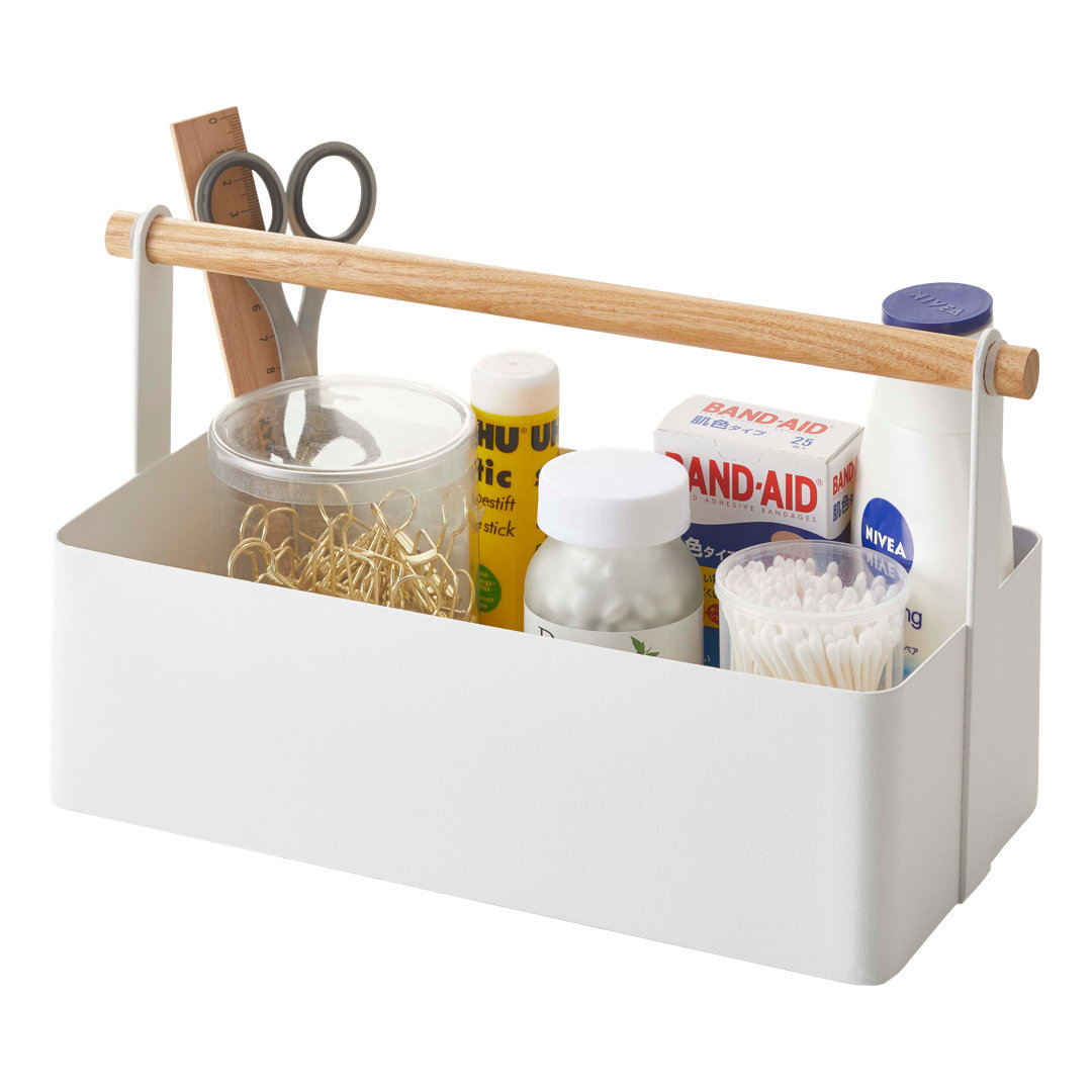 Yamazaki Home Tosca Storage Basket - Wood Handle Organizer - Steel + Wood Yamazaki Home 