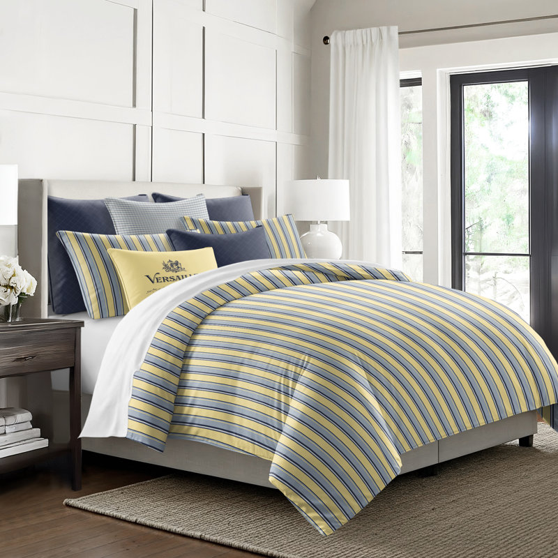 Gino Stripe Cotton Reversible Coverlet Set, Cal.King Coverlet/Bedspread + 2 King Shams