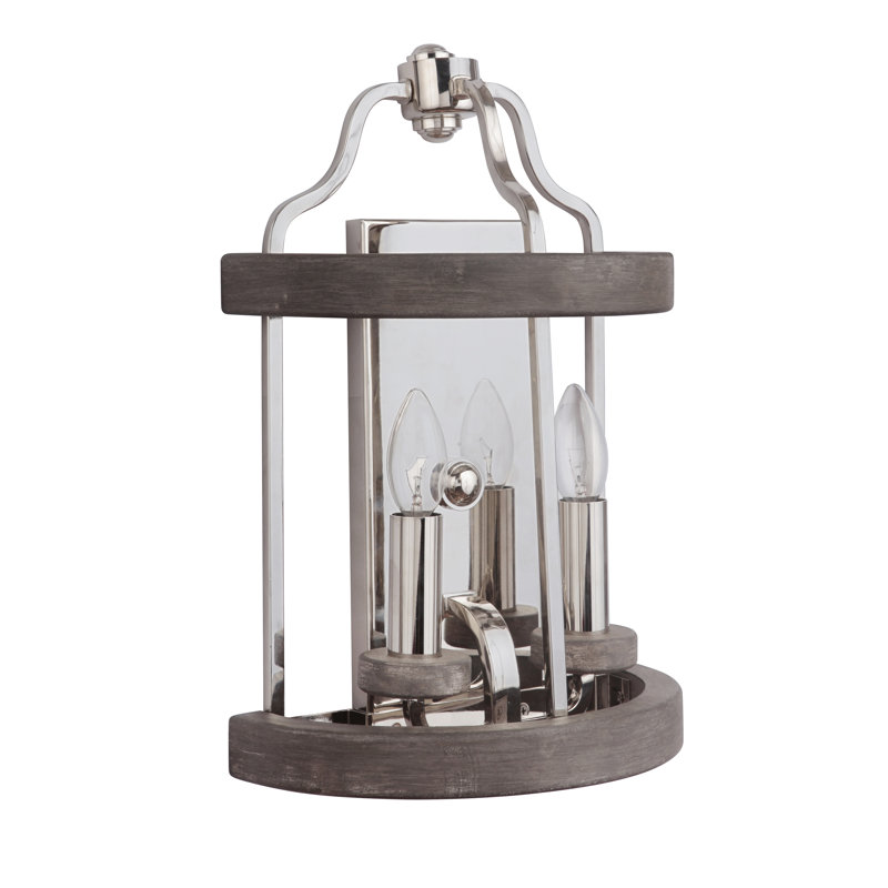 Lampe murale bougie 2 lumières Arkaitz, Nickel poli / bois gris