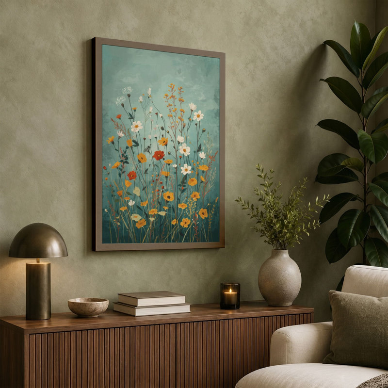 Wildflower Meadow Botanical - Wrapped Canvas, 30x20 - 76.2 x 50.8 cm, Cream Border