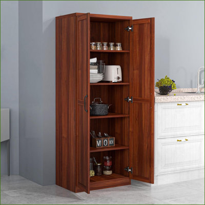 Garde-manger de cuisine | Armoire de rangement autoportante à 2 portes 63 "avec 5 niveaux HOMcom | Brun clair | Panneau de particules