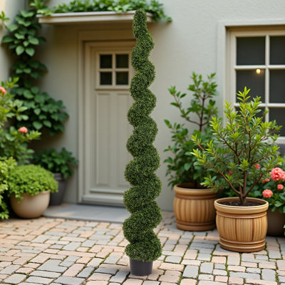 7?ft Spiral Topiary Artificial Tree – Faux Boxwood, Twisted Green, Outdoor Patio & Garden Décor, 1?piece