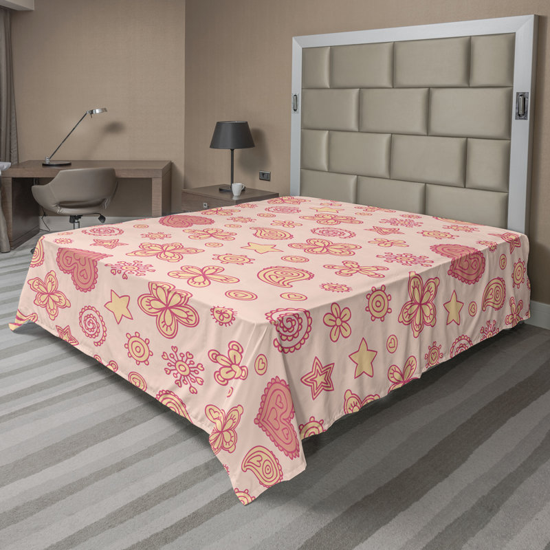 Drap plat moderne de style bohème Ambesonne, Drap plat pour très grand lit californien, Dried Rose/Pale Peach Floral