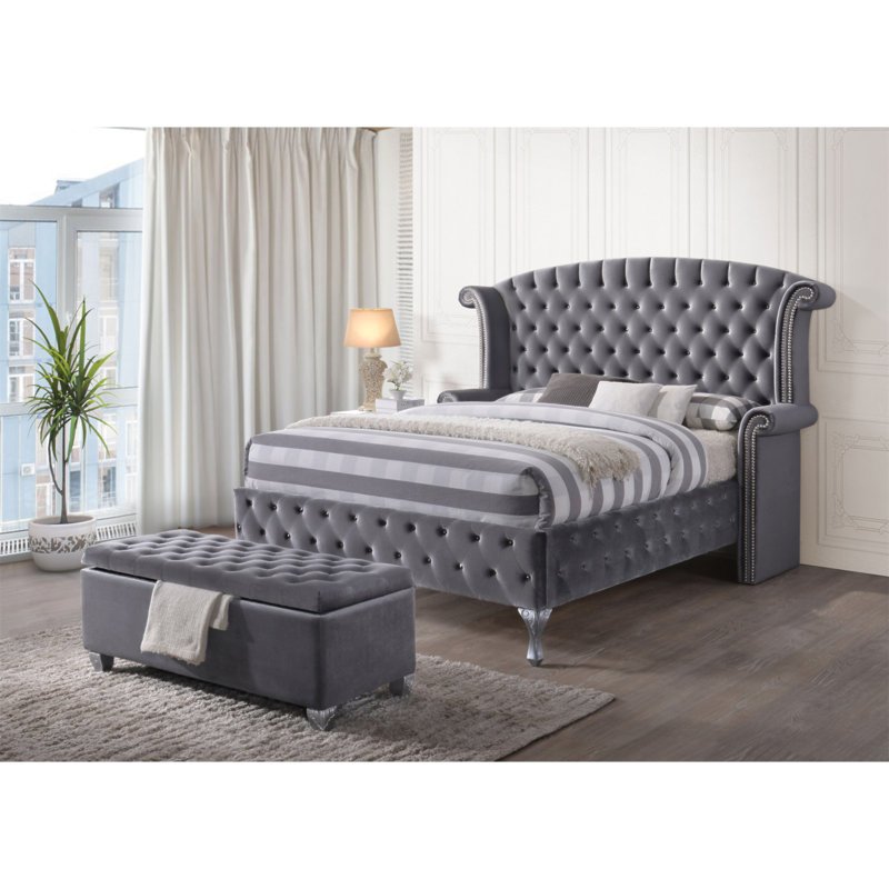 Grey Tufted Storage Bench