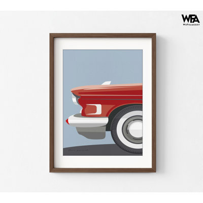 Reproduction d'affiche de voiture rouge rétro, art mural de voiture rouge des années 50, idée de cadeau de mari homme voiture grotte, impression d'Impala rouge