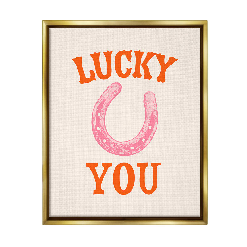 "Lucky You Horseshoe" par Victoria Barnes sur toile, Cadre flottant métallique doré, H 21 po x l 17 po